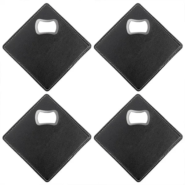 Leather Shell Stainless Steel Bottle Opener and Coaster