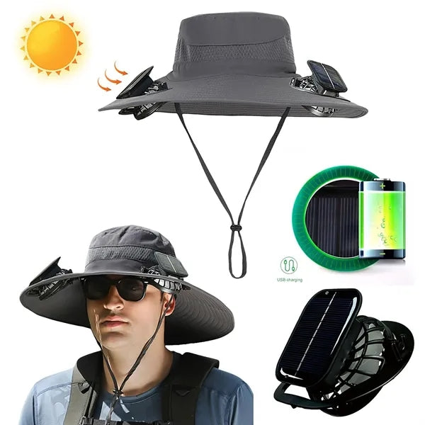 Wide Brim Sun Hat With Solar Fan