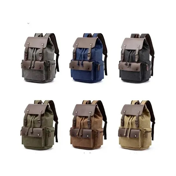 Multifunctional Vintage Canvas PU Leather Travel Backpacks