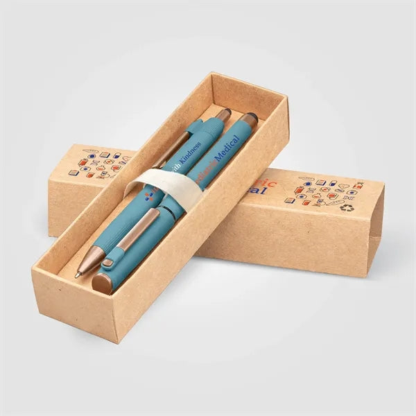 York Recycled Plastic Bronze Trim Pen Gift Set-Box Decorated