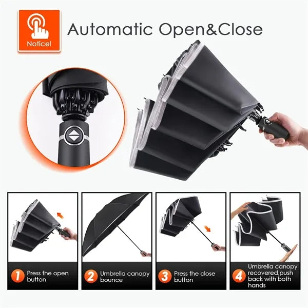 Inverted Umbrella Windproof for Rain & Sun Reflective Strip
