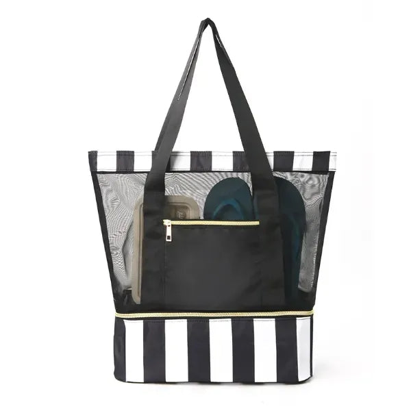 Mesh Beach Tote Bag with Shoe Compartment