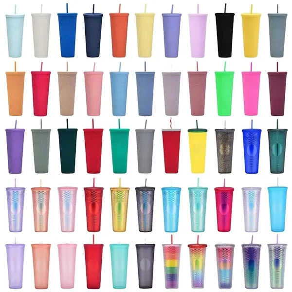 Double Layer Plastic Colorful Straw Cup Free Shipping