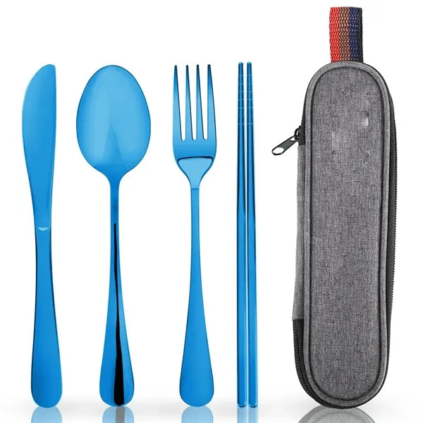 Portable 4 Piece Camping Cutlery Set with Storage Pouch