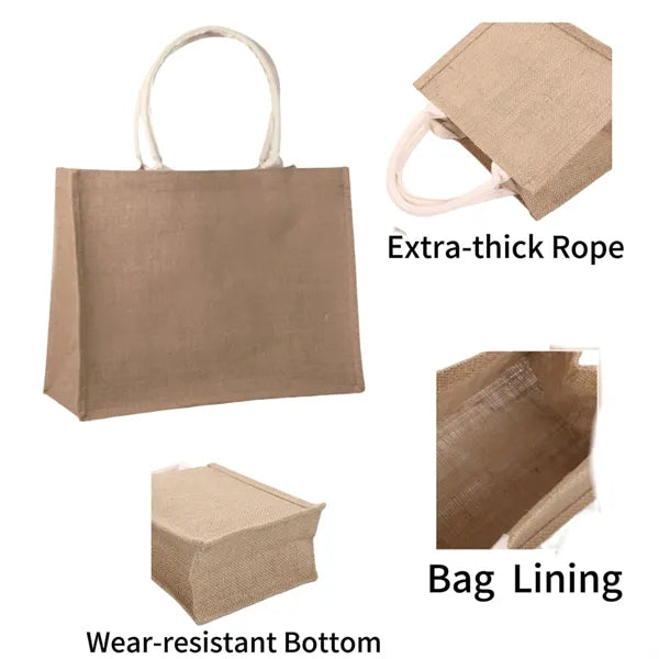 Logo Burlap Tote Bag w/ Waterproof Lining