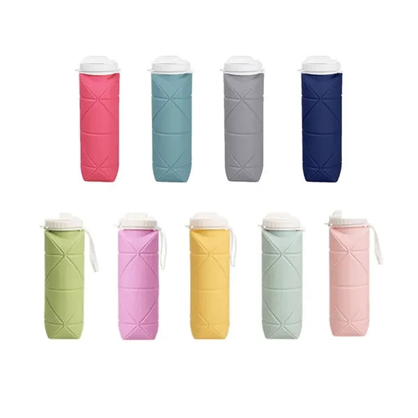 20oz Collapsible Portable Silicone Water Bottle With Straw
