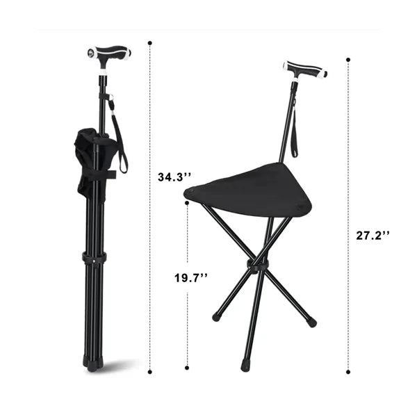 Lighting Adjustable Height Walking Stick with Seats