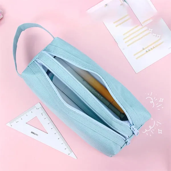 DoubleZipper Oxford PencilCase With Handle AndLarge Capacity