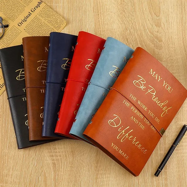 Motivational A6 PU Leather Notebook with Strap Closure