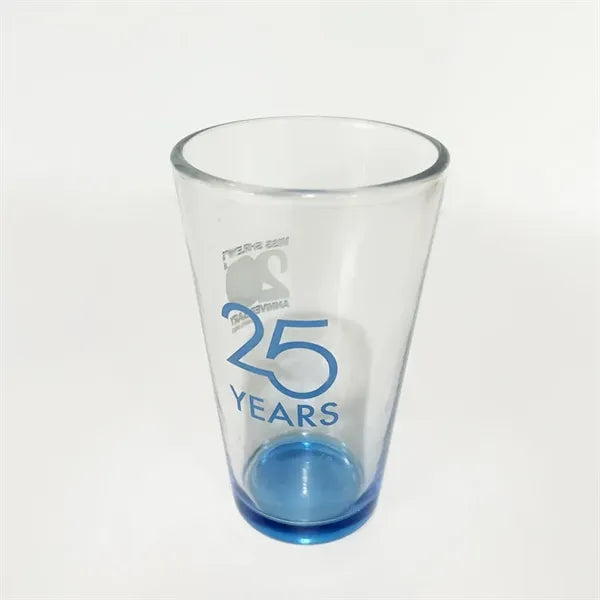 16oz Custom Pint Pub Beer Glass with Spray Blue Bottom