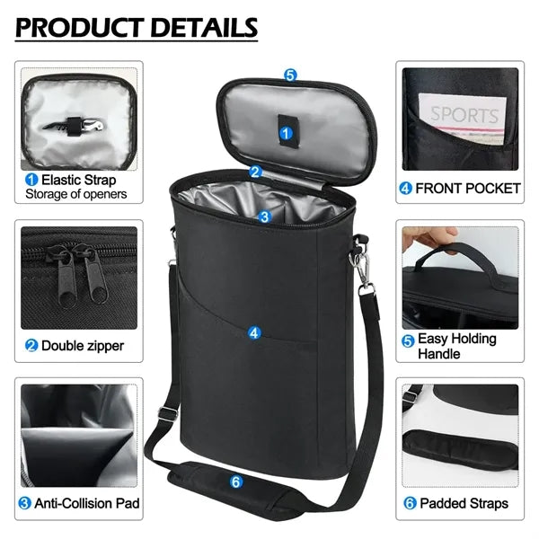 2 Bottle Wine Cooler Bag Leakproof Insulated Tote