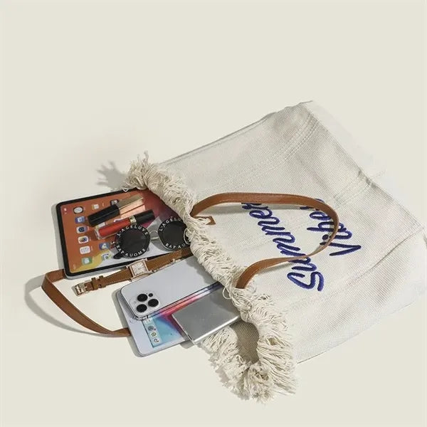 Fringed Beach Large Capacity Canvas Tote Bag