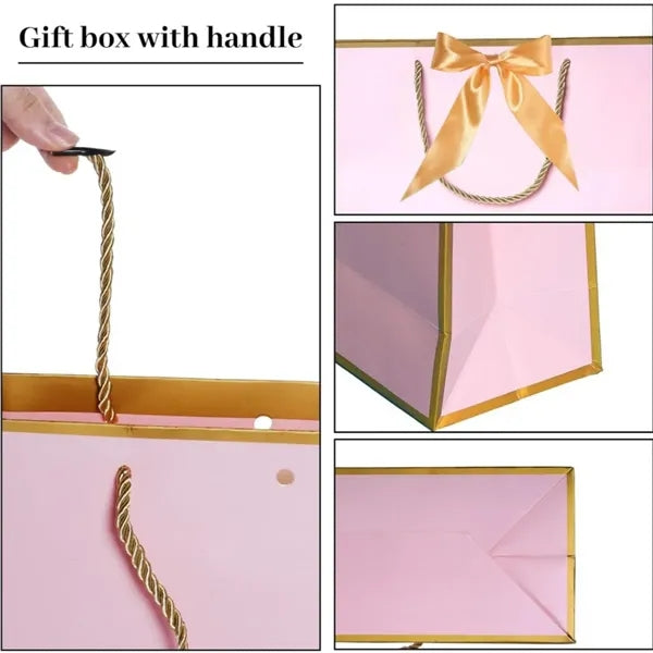 Gold Trim Paper Gift Bag with Ribbon Bow