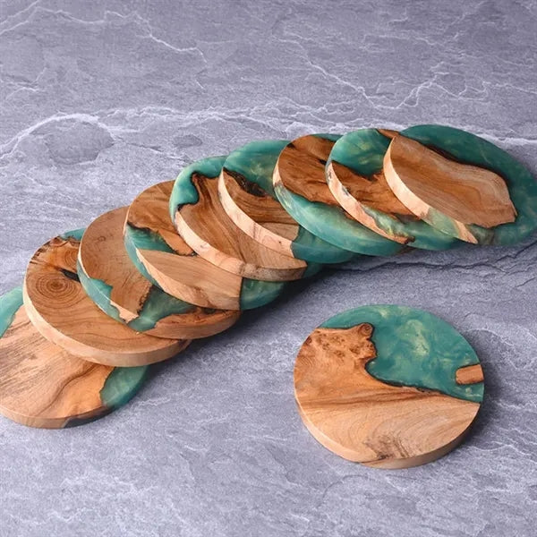 Green Wood And Epoxy Resin Cup Coaster