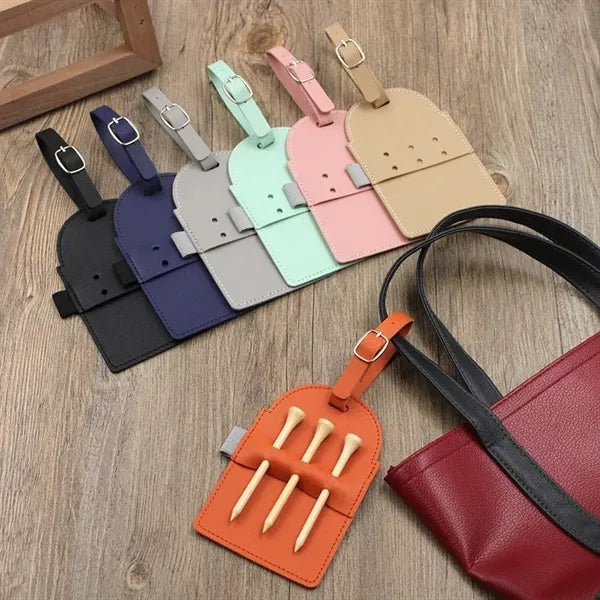PU Leather Golf Tee Holder Luggage Tag