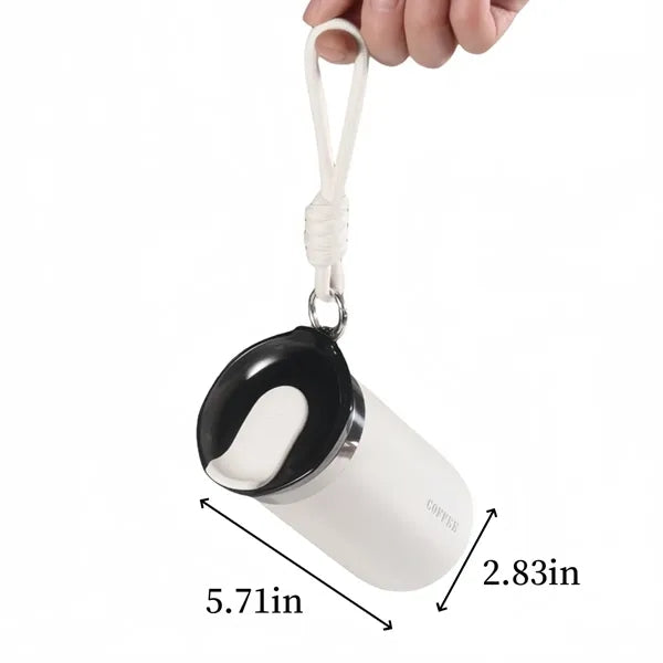 Coffee cup with a hanging strap
