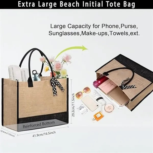 Two-Tone Jute Canvas Tote