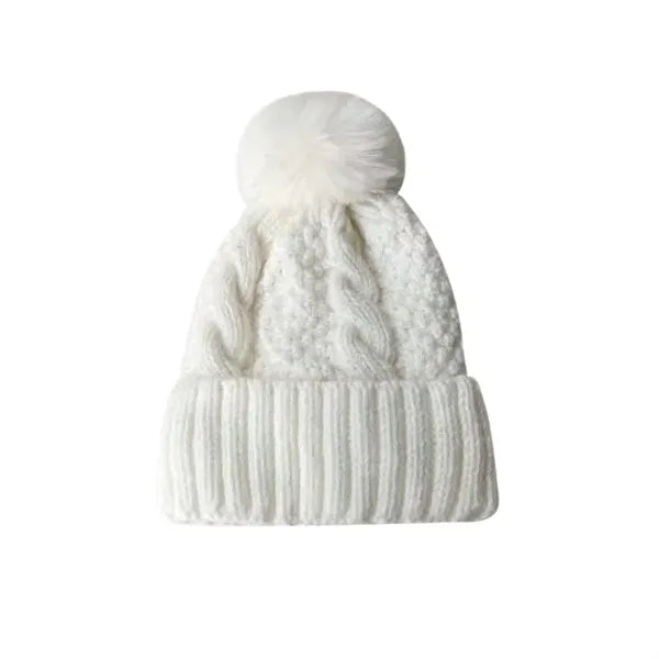 A Versatile Knitted Woolen Cap With Big Wool Balls