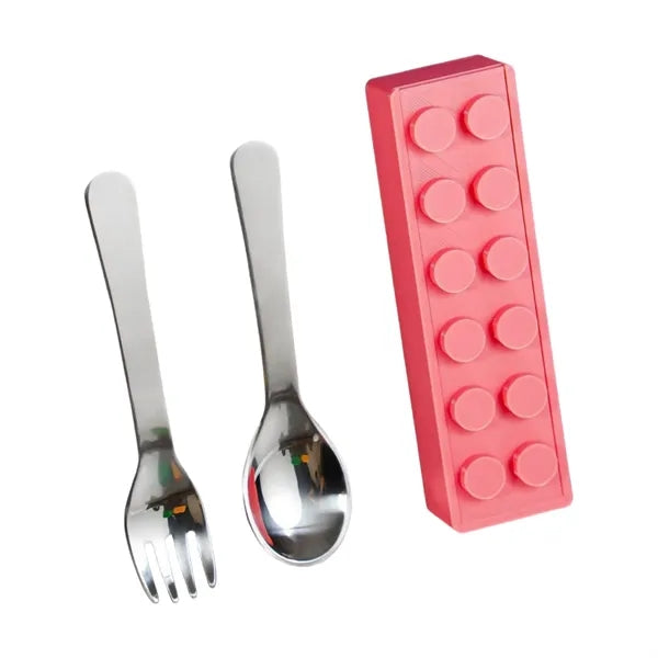 304 Stainless Steel Building Block Kids Spoon Fork Set