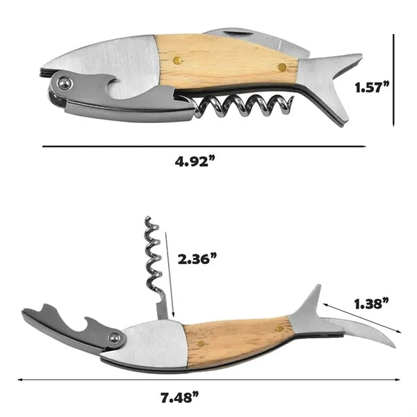 Elegant Fish-Shaped Stainless Steel And Wood Bottle Opener