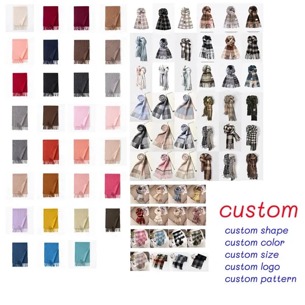 Fashion Winter 100% Wool 62.99inch Plaid Tassel Long Scarves
