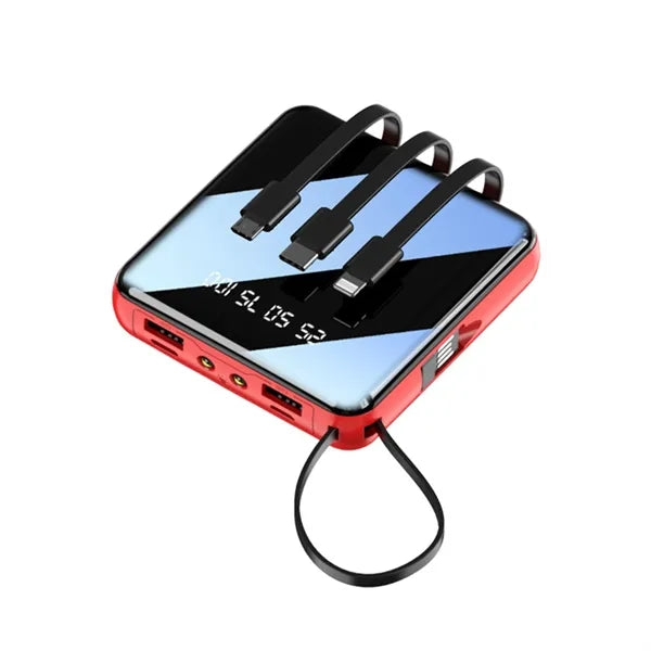 10000 mAh Square Mirror Power Bank with Built-in Cable