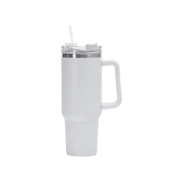 40 oz Insulated Stainless Steel Travel Mug w/ Handle w/Straw