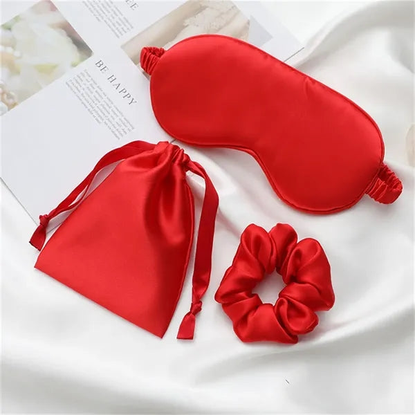 Imitation Silk Sleep Set (Eye Mask, Scrunchie, Storage Bag)