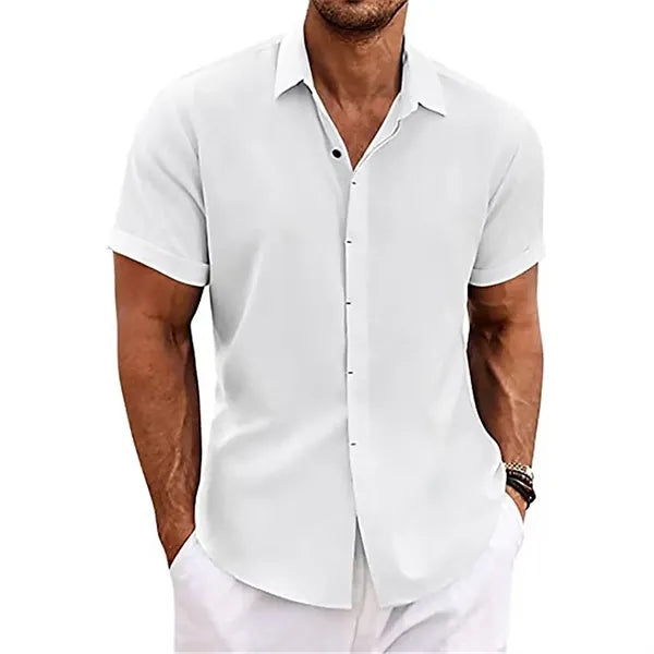 Men's Loose Linen Cotton Short Sleeve Beach Shirt