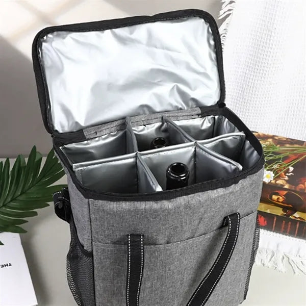 Insulated Wine Bottle Tote Bag With Divider Compartments