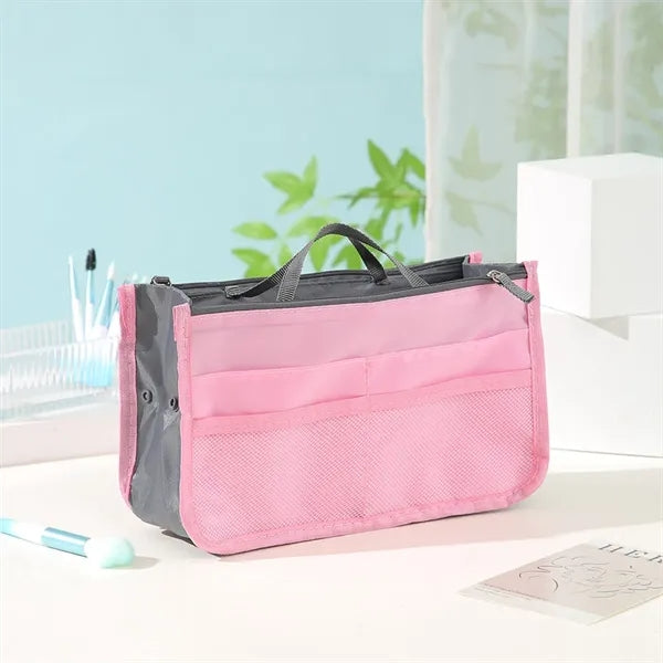 Womens Multi Pocket Handbag Organizer Travel Cosmetic Bag