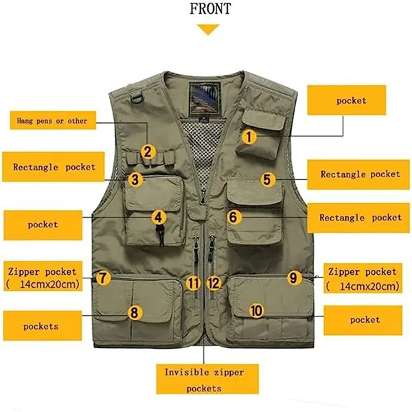 Casual Outdoor Safari Fishing Vest Jacket with Multi Pockets