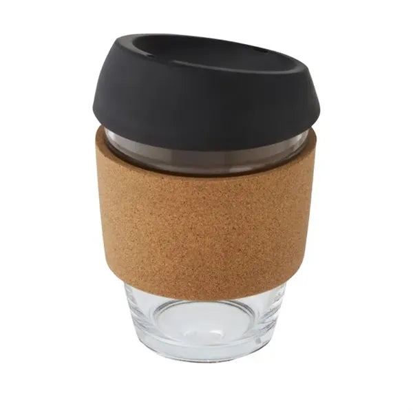 Branded glass cup with cork grip 12 oz