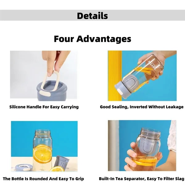 23oz Portable Sports Bottle With Scale And Tea Compartment