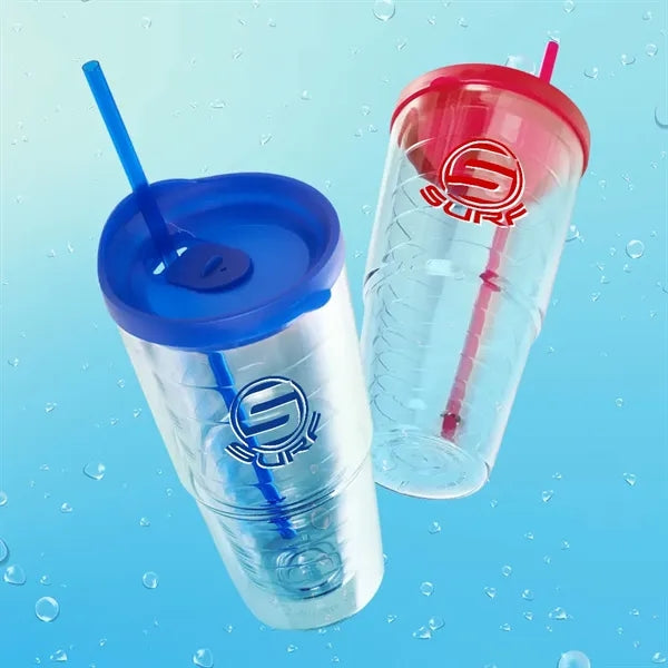 24 oz Acrylic Double Wall Tumbler with Straw and Lid.