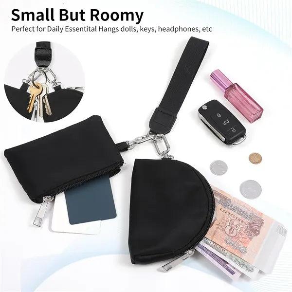 Portable Dual Pouch Wristlet Coin Pocket Keychain