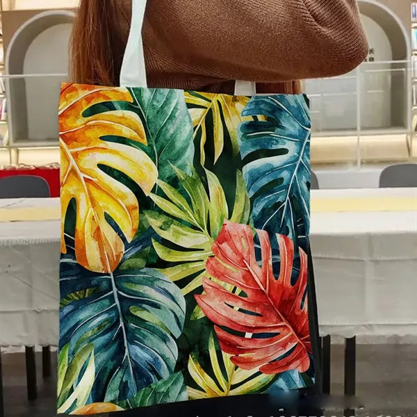 Tropical Print Canvas Tote For Beach And Travel