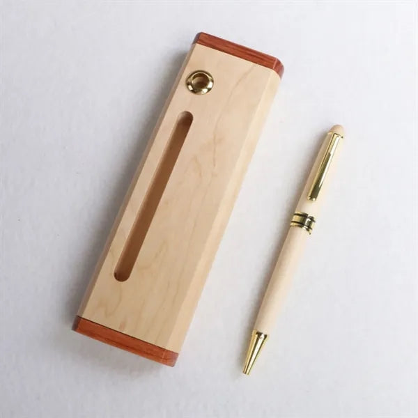 Inlaid Wood and Maple Pen & Business Card Holder Set
