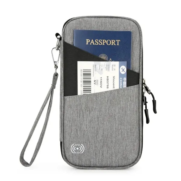 RFID Blocking Travel Passport Wallet with Zipper Wrist Strap