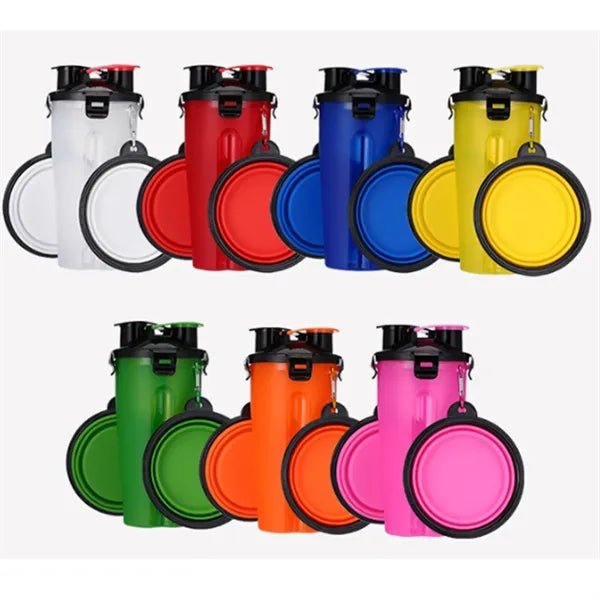Pet Travel Water Food Bottle Portable Dispenser With Bowl