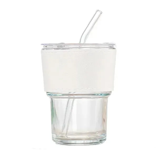 Bamboo Glass Coffee Drink Cup With Straw