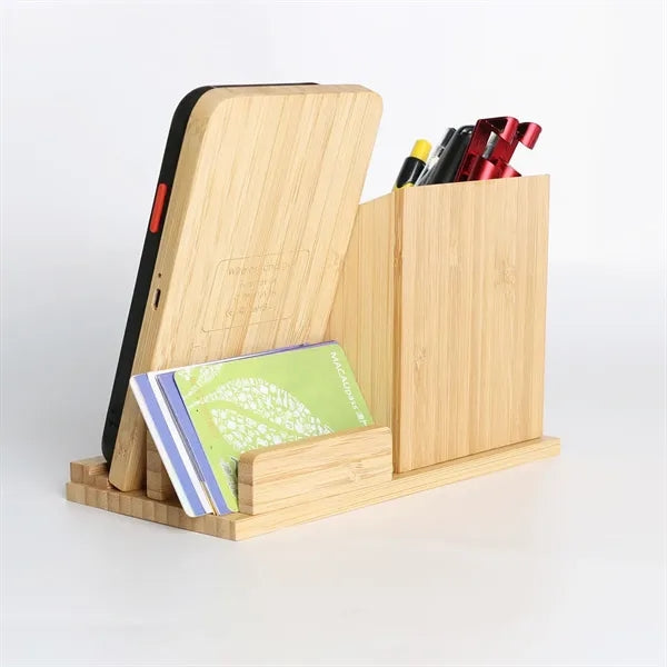 Bamboo Pen Holder Wireless Charger & Desk Organizer