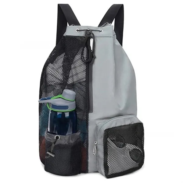 Mesh Drawstring Backpack With Pocket For Gym And Beach