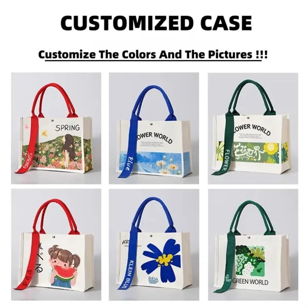 Canvas Tote Bag with Colored Handles