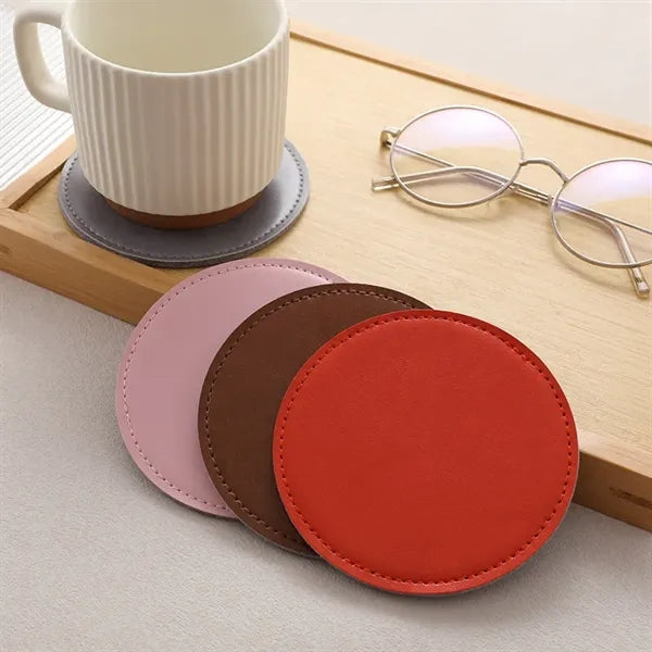 4" Round PU Leather Soft Drink Coaster