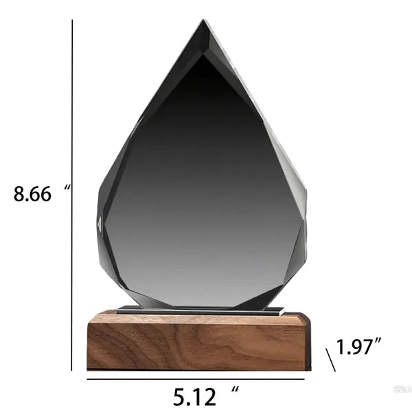 Distinctive Teardrop Crystal Walnut Base Award Trophy