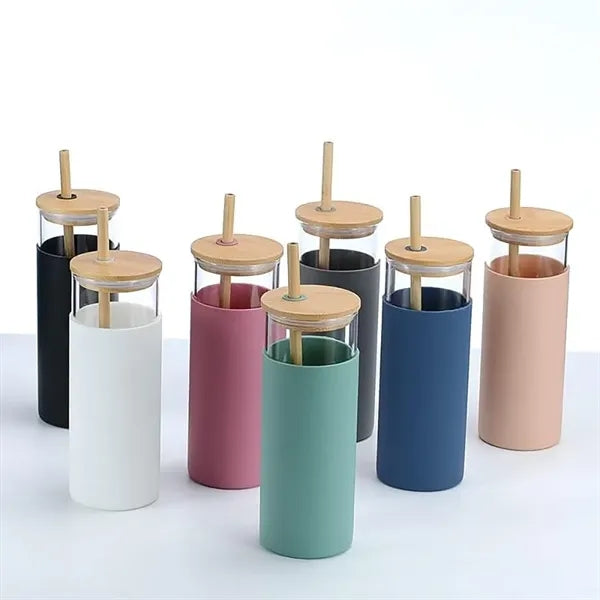 17oz Borosilicate Glass Tumbler With Bamboo Lid And Straw