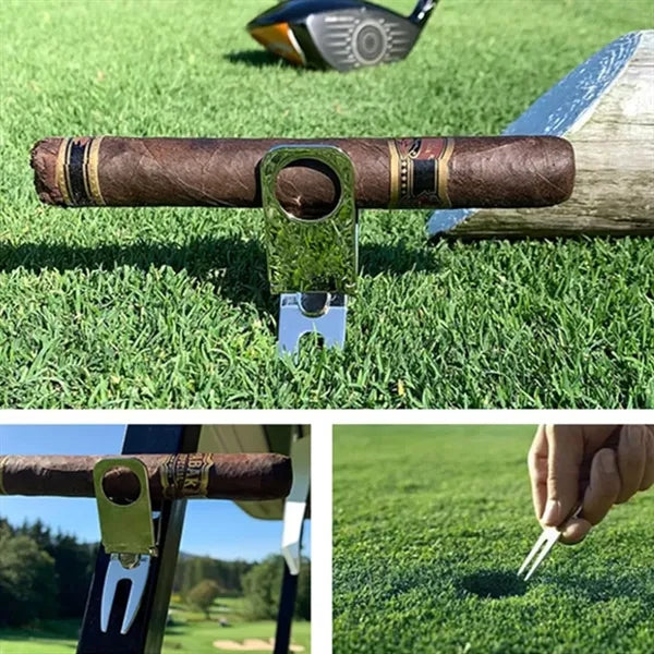 Golf Divot Tool with Ball Marker and Cigar Holder