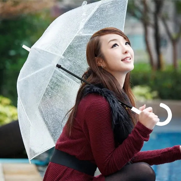 Clear Eight Bone J Handle Transparent Umbrella