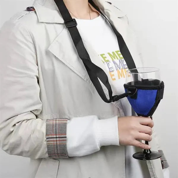 Adjustable neck strap wine glass insulated neoprene sleeve